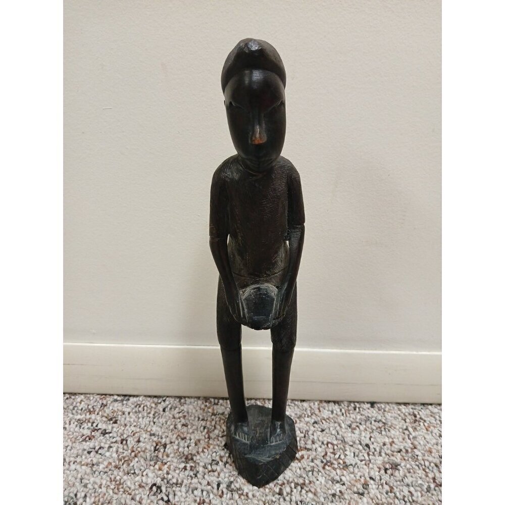 Hand Carved Wooden Figurine of a Man Playing Drums " Tall-Made In Tanzania